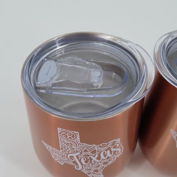 Onebttl Pair of 2 Texas Rose Gold Stainless Stemless Wine Glass Tumblers NEW - Picture 3 of 9